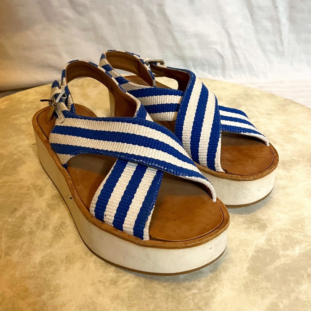 Blue and White Striped Platform Sandals